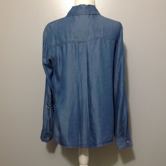 Michael Kors blue and gold denim 3/4 zip up shirt size M - Picture 3 of 7